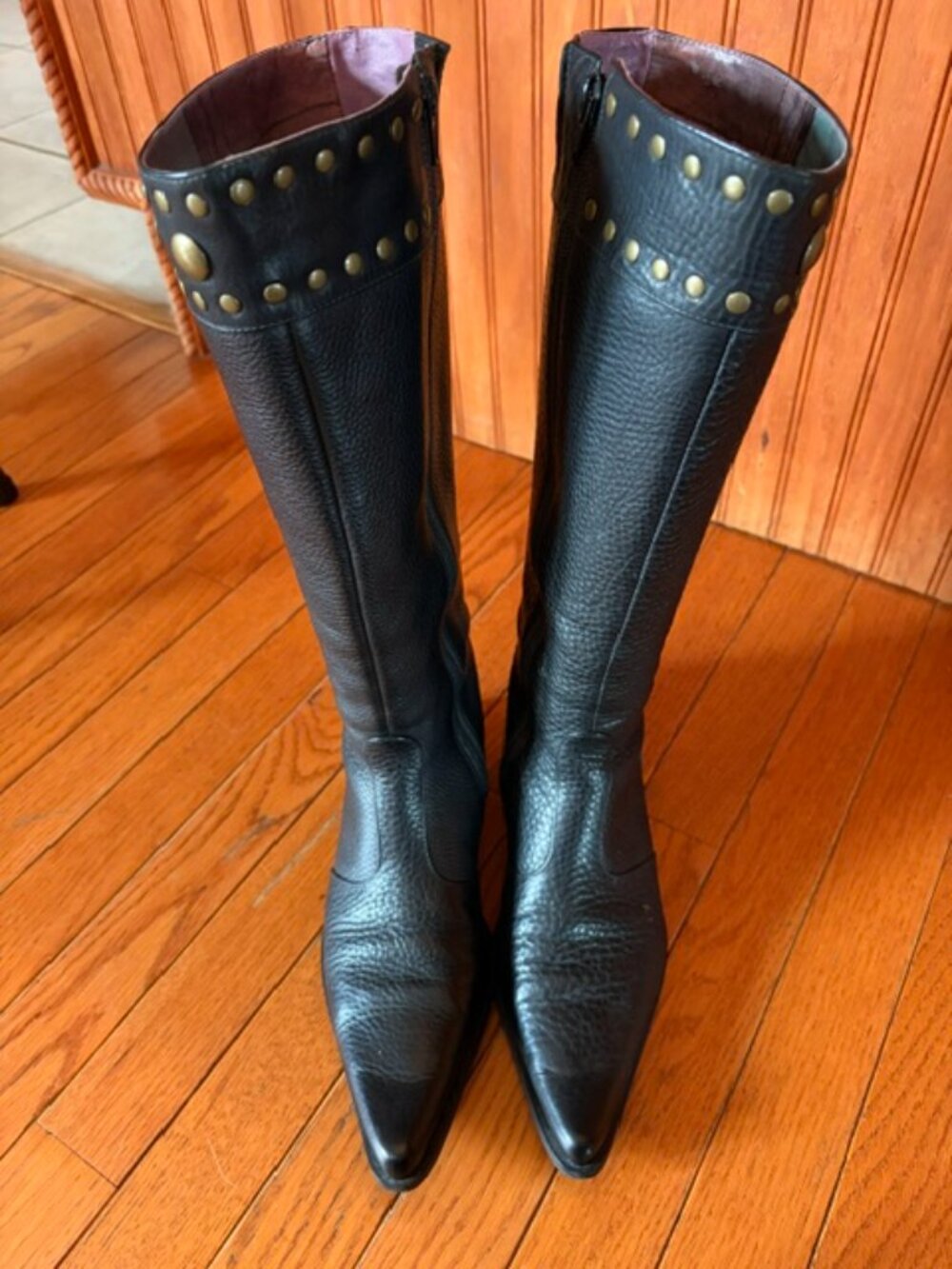 Diego di Lucca Black Leather Studded Boots 8.5
